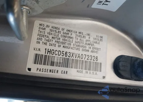 1997 Honda Accord Lx из США, поврежденный, VIN 1HGCD563XVA072326